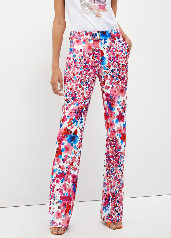 Pink Women's Liu Jo With Floral Print Pants | REF-607284