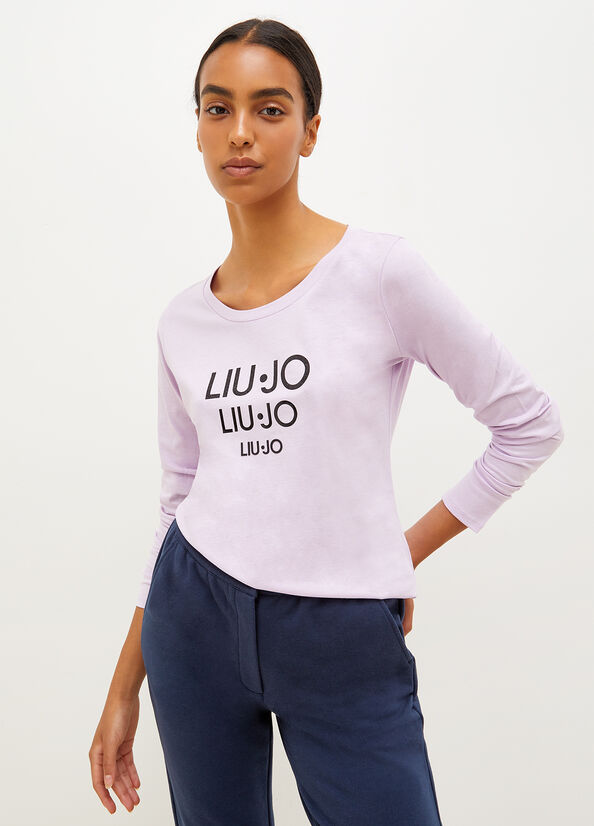 Purple Women's Liu Jo Eco-Friendly With Logo T Shirts | DRV-017649