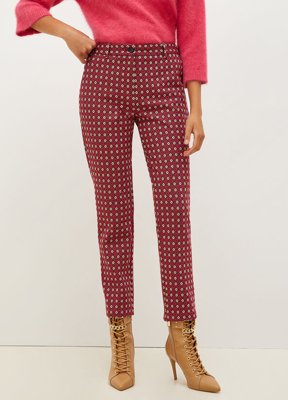 Red Women's Liu Jo Chinos With Geometric Motif Pants | ETR-573096