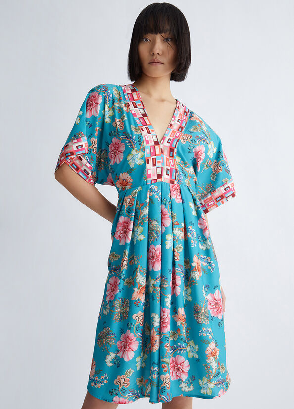 Turquoise Women's Liu Jo Floral Dress | HKN-760941