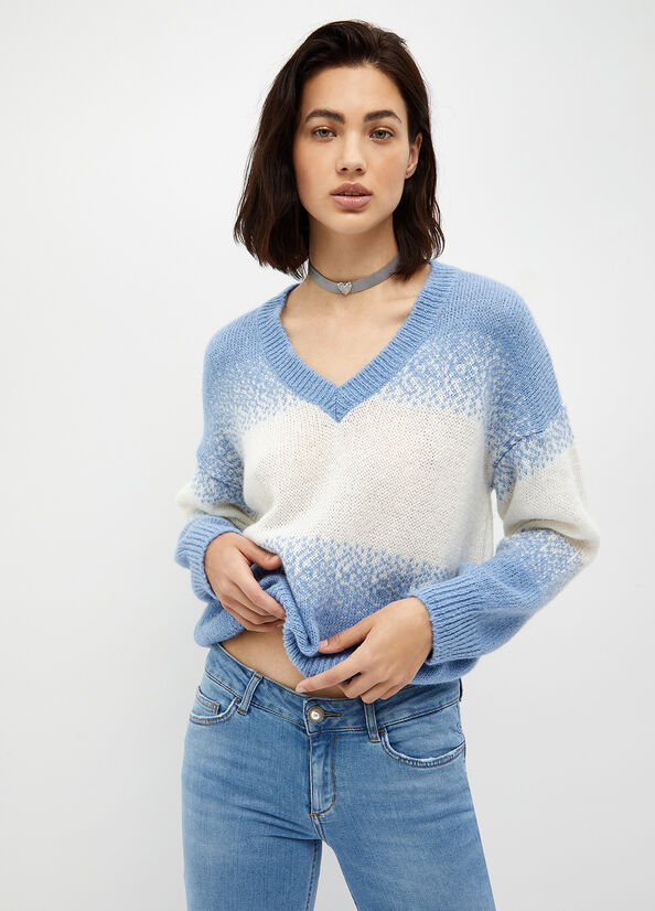 White / AZURE Blue Women's Liu Jo Alpaca Blend Sweaters | TDO-614729