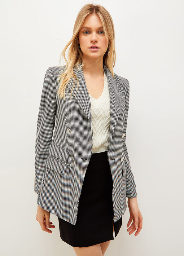 White / Black Women's Liu Jo Eco-Friendly Houndstooth Blazer Jackets | WVO-156780