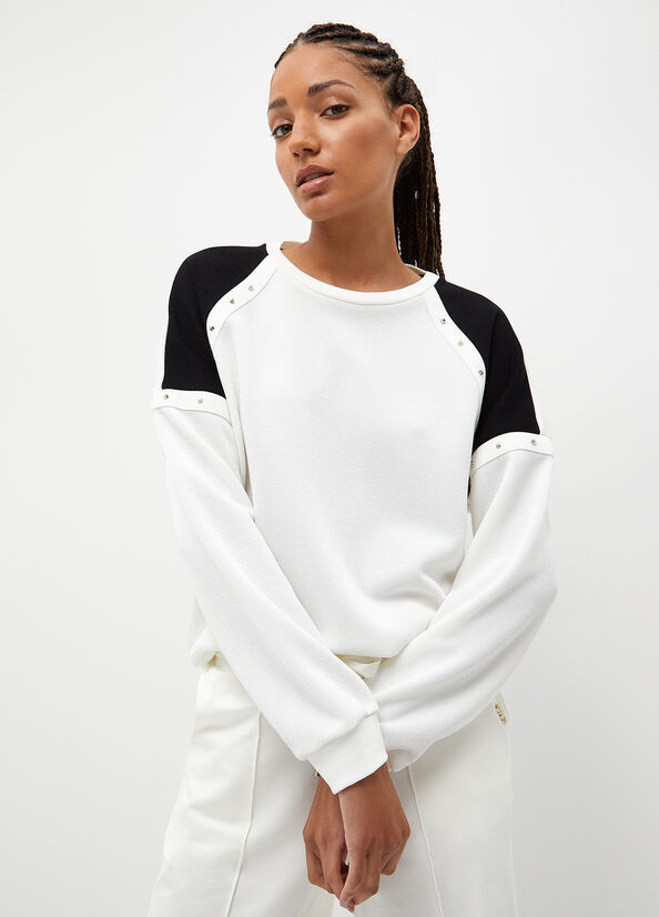 White / Black Women's Liu Jo Eco-Friendly With Studs Sweatshirts | ZBA-230476