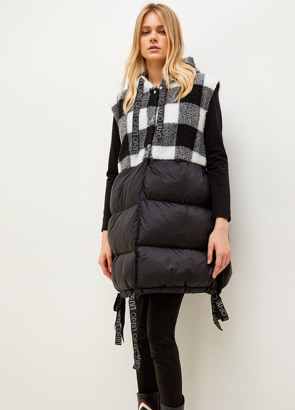 White / Black Women's Liu Jo Padded Gilet With Check Print Jackets | GXY-910367