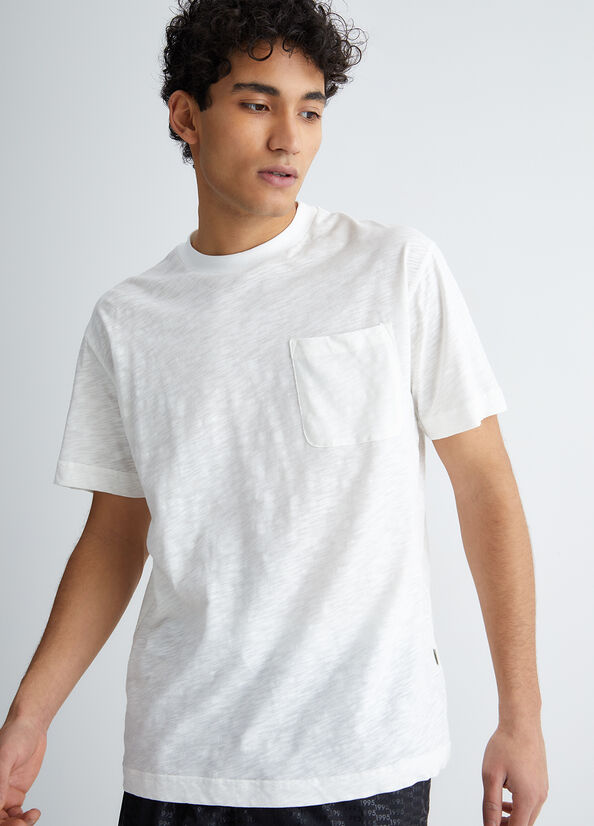 White Men's Liu Jo Slub Cotton T Shirts | HDJ-284371