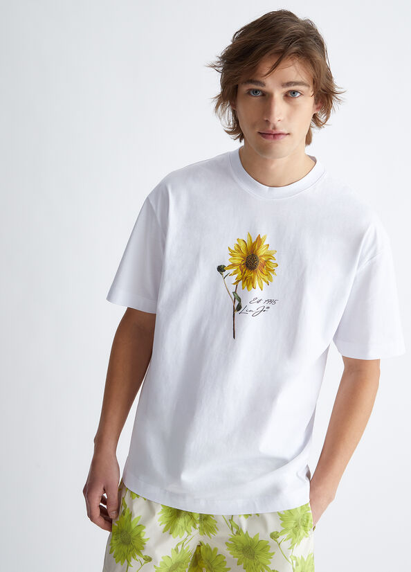 White Men's Liu Jo Sunflower T Shirts | CLR-897215