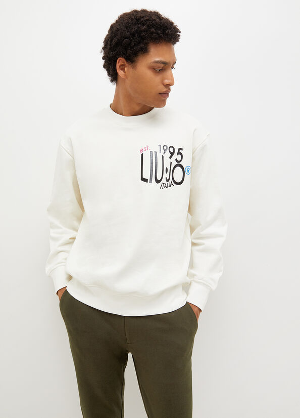 White Men's Liu Jo With 1995 Print Sweaters | FPL-759013