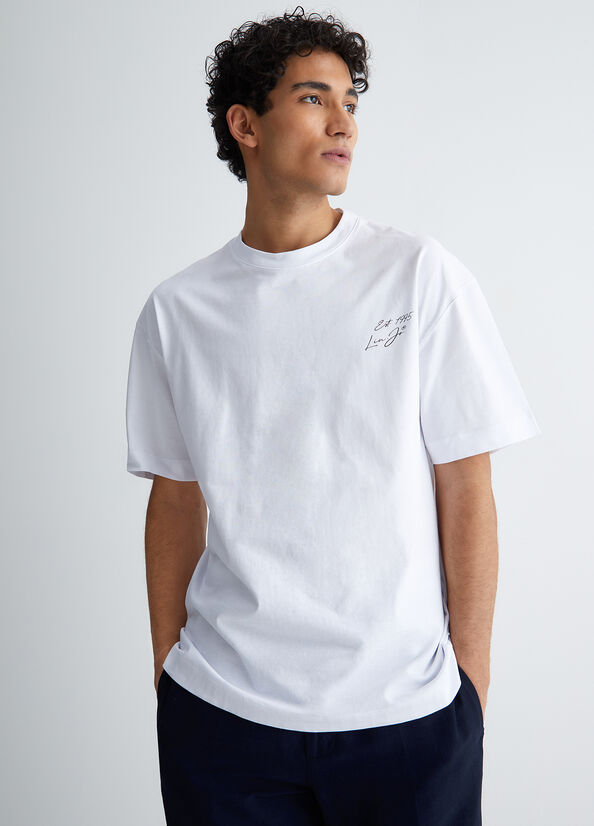 White Men's Liu Jo With Tulip On The Back T Shirts | SMB-235086