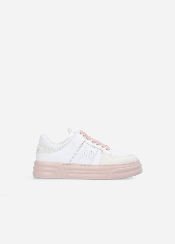 White / Pink Women's Liu Jo Platform With Two-Tone Sole Sneakers | IJT-602314