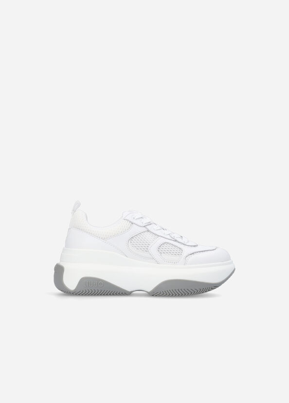 White Women's Liu Jo Chunky Leather Sneakers | BRZ-432716