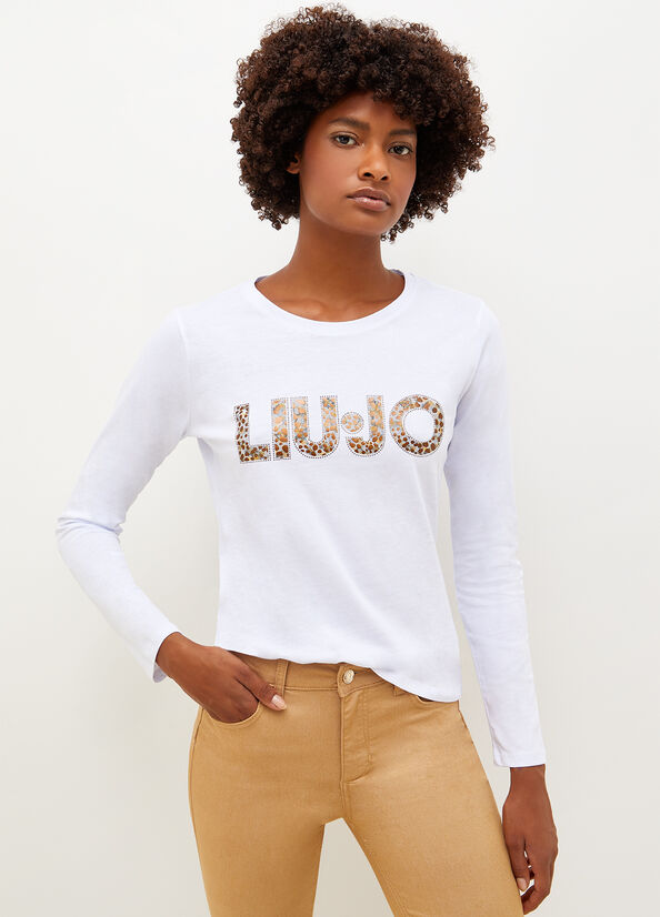 White Women's Liu Jo Cotton With Logo T Shirts | URO-736029