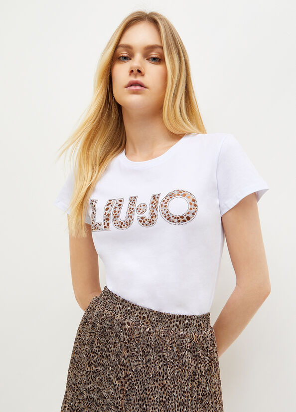 White Women's Liu Jo Cotton With Logo T Shirts | YBX-514890