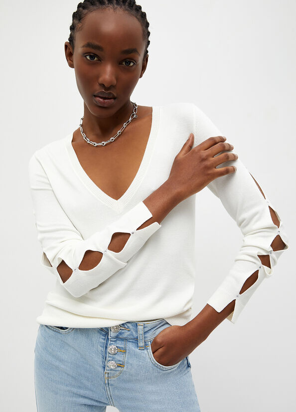 White Women's Liu Jo Eco-Friendly Cut-Out Sweaters | HBI-097132