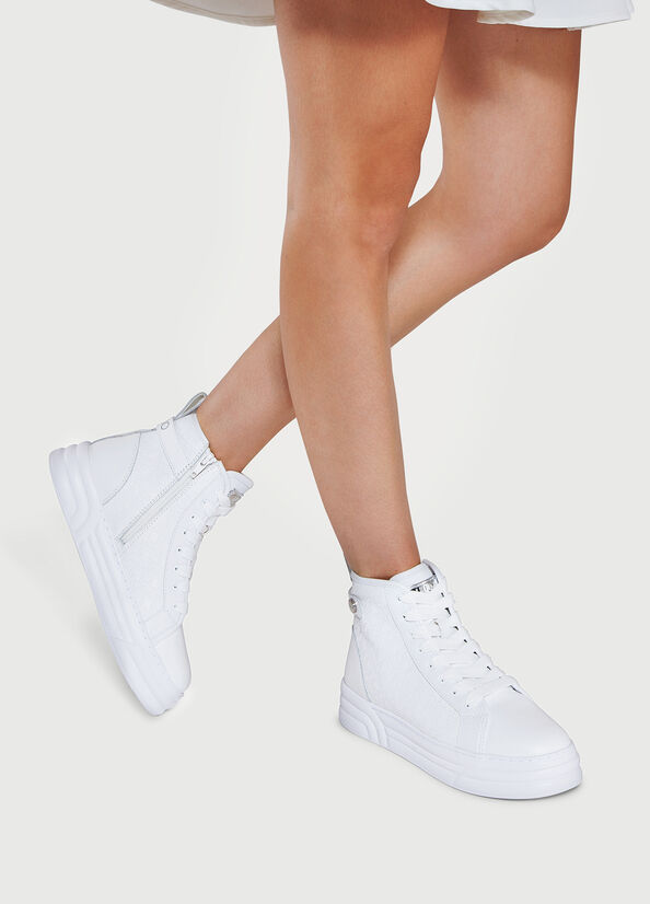 White Women's Liu Jo Monogram Leather Basketball Sneakers | VCE-861075