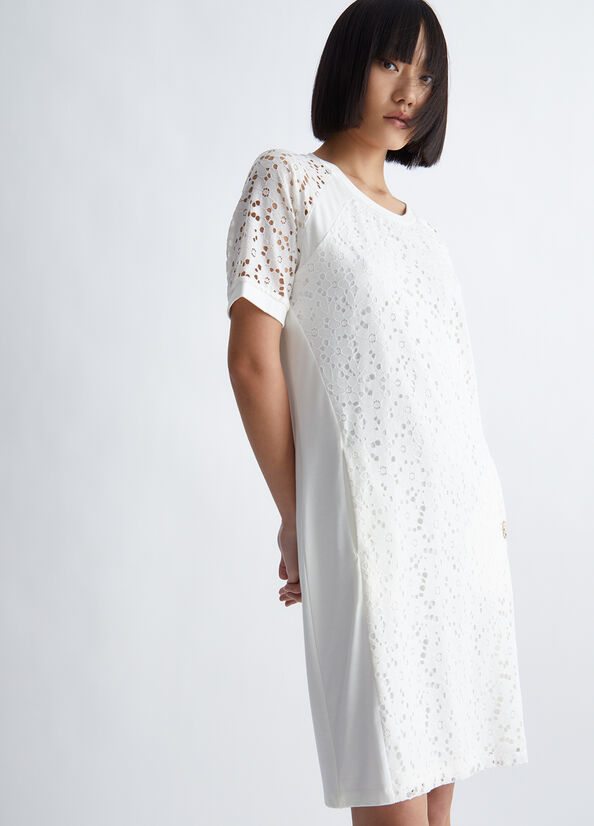 White Women's Liu Jo San Gallo Lace Dress | VKQ-275381