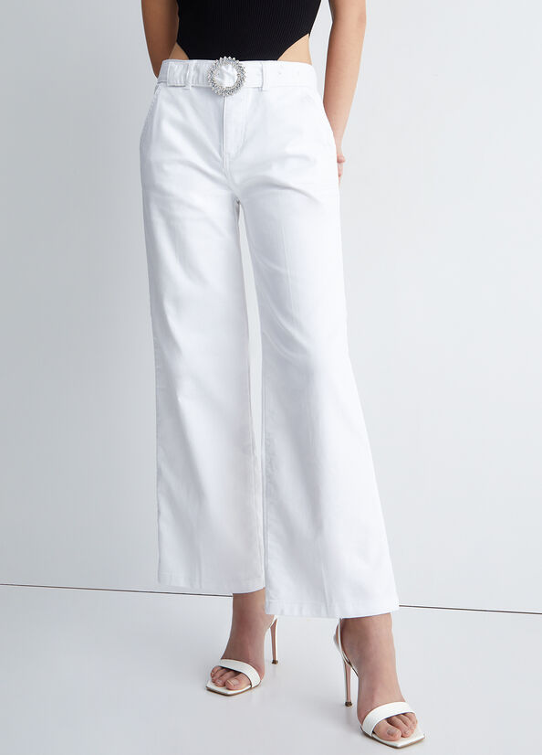 White Women's Liu Jo With Jewel Buckle Pants | ZXF-157380