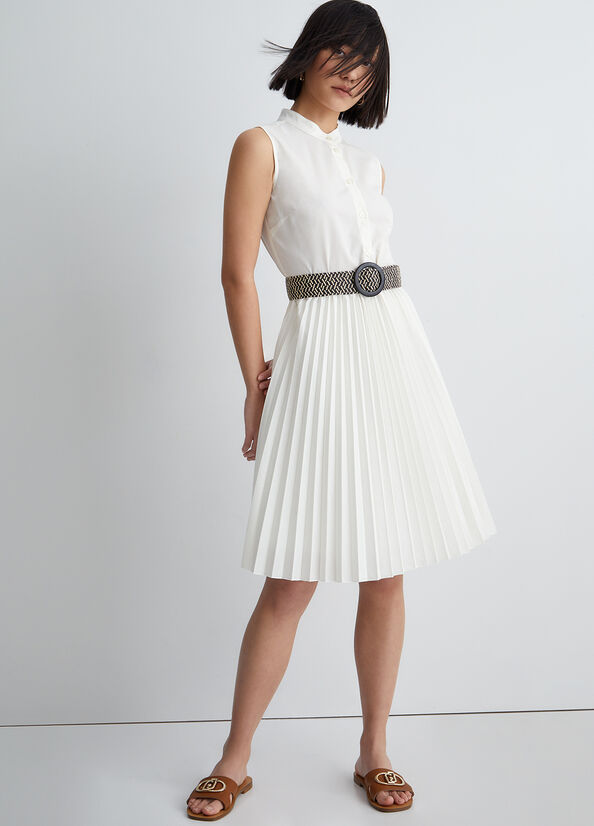 White Women's Liu Jo With Plissé Dress | MJN-265401